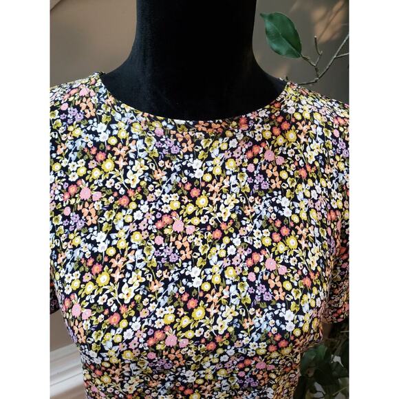 LOFT Petites Dress Women MP Multicolor Floral Short Sleeve Drop Waist Viscose - Picture 8 of 10
